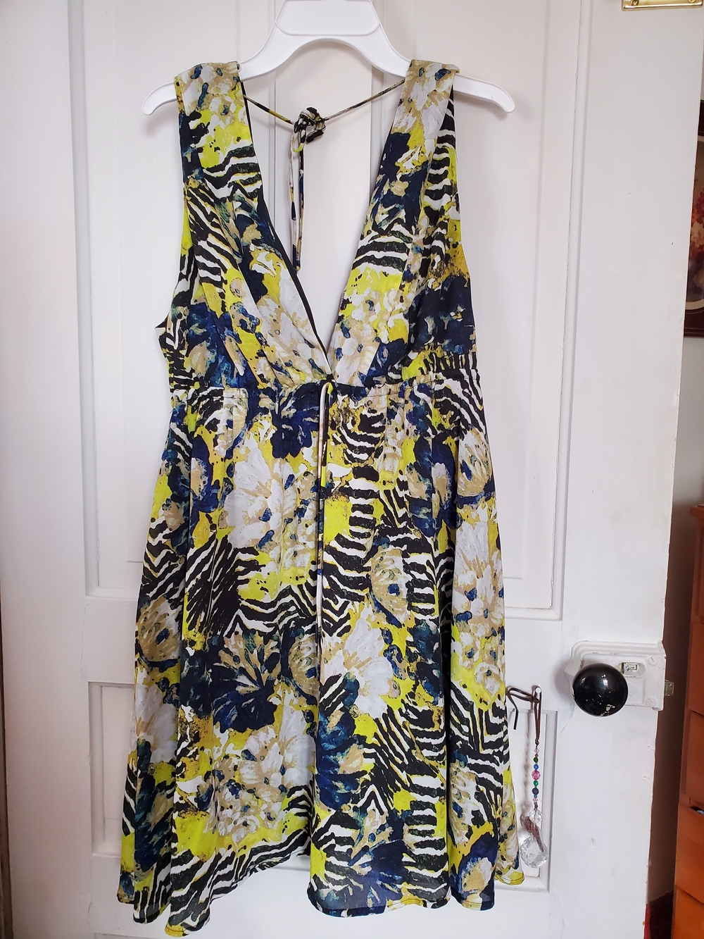BB Dakota Floral Zebra-Print Backless A-Line Dress in Yellow, Navy, Black
